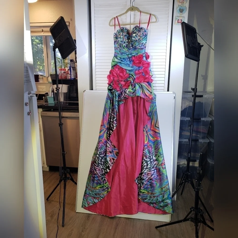 Jovani Unique High Low Print Prom Dress , Size 4